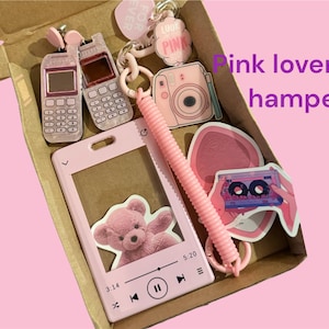 Cesta de regalo navideña con forma de amante funky para adolescentes de color rosa, buzón, tarjetero, pendientes, broche para cámara móvil, estilo Y2K retro