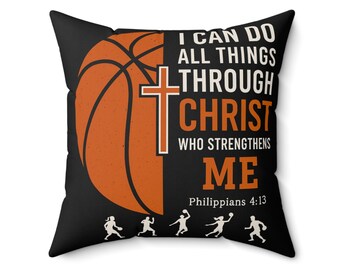 Inspirational Basketball Pillow | Christian Home Decor, Faith-Based Gift, Sports Decoration, Religious Inspiration, Motivational Cushion