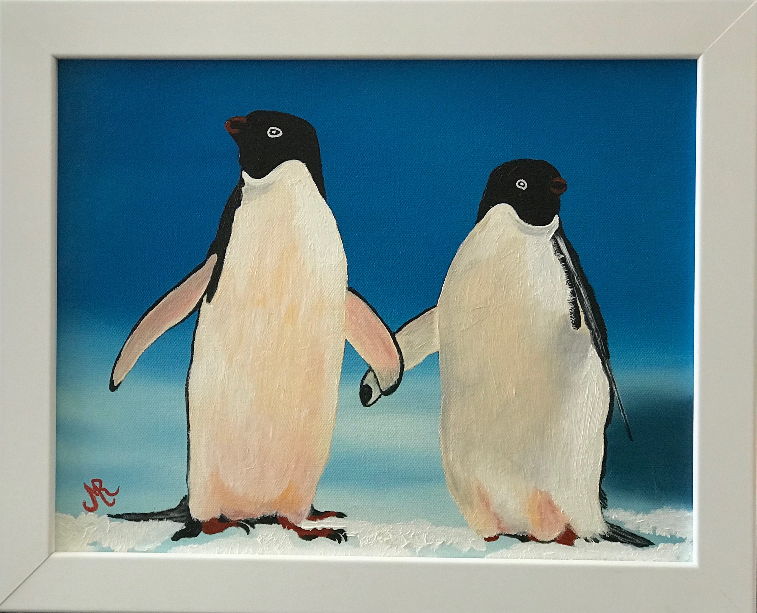 Adelie Penguins Original Oil Painting on Canvas. Framed. | Etsy