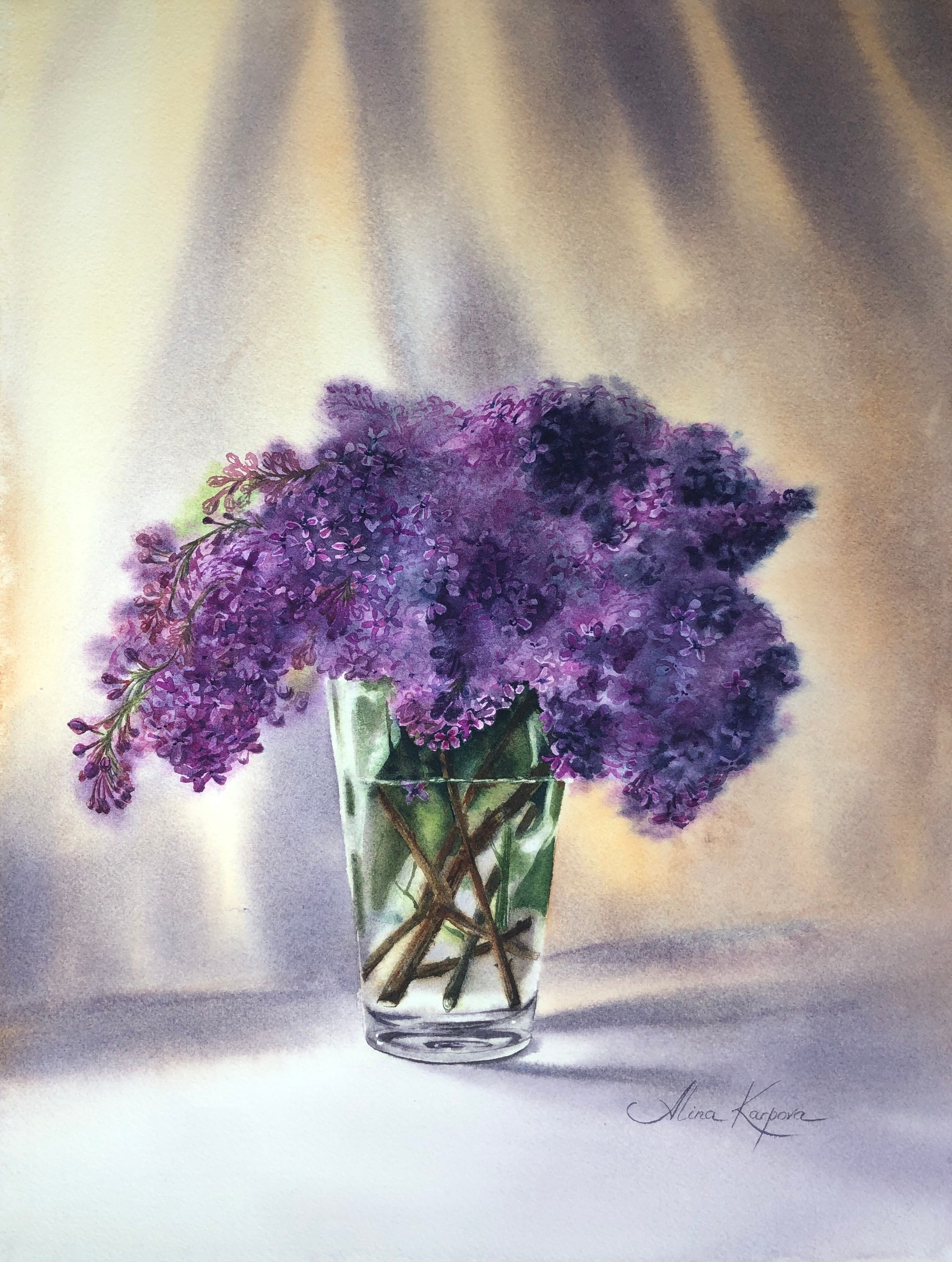 Lilac in a Vase, Watercolor Painting Original Etsy UK
