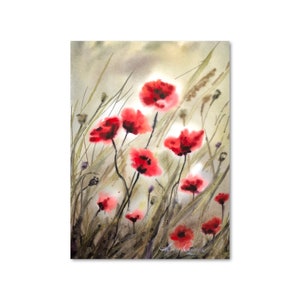 Poppies meadow watercolor painting