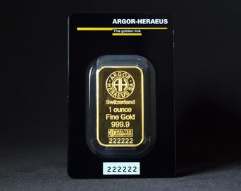 1 oz. Gold Plated Bullion Bar Argor With Blank Back (Replica) - FREE SHIPPING