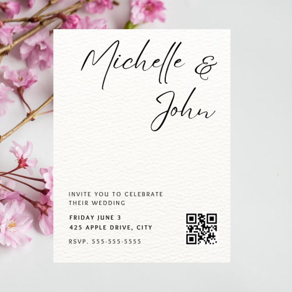 Wedding invitation download, Canva Template, minimalistic invite template, Invitation template,  Downloadable wedding invite