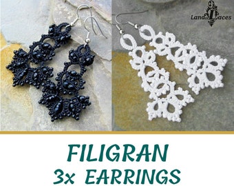 3x Tatting earrings pattern PDF Download Visual pattern with description 3 in one victorian tatted earrings Tatting with beads