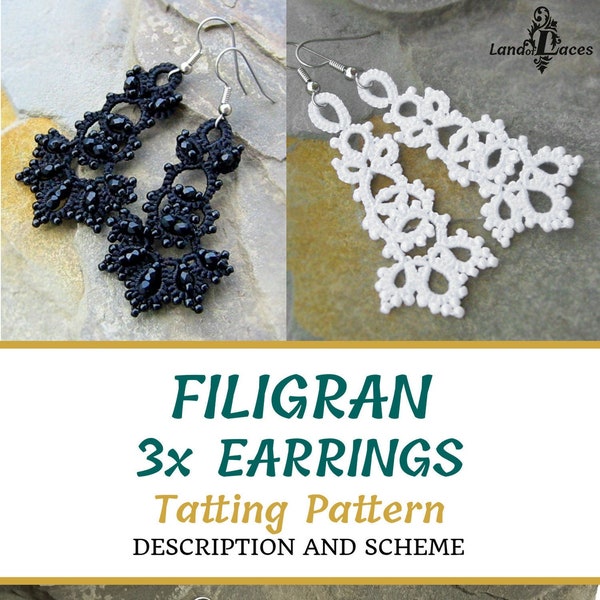 3x Tatting earrings pattern PDF Download Visual pattern with description 3 in one victorian tatted earrings Tatting with beads
