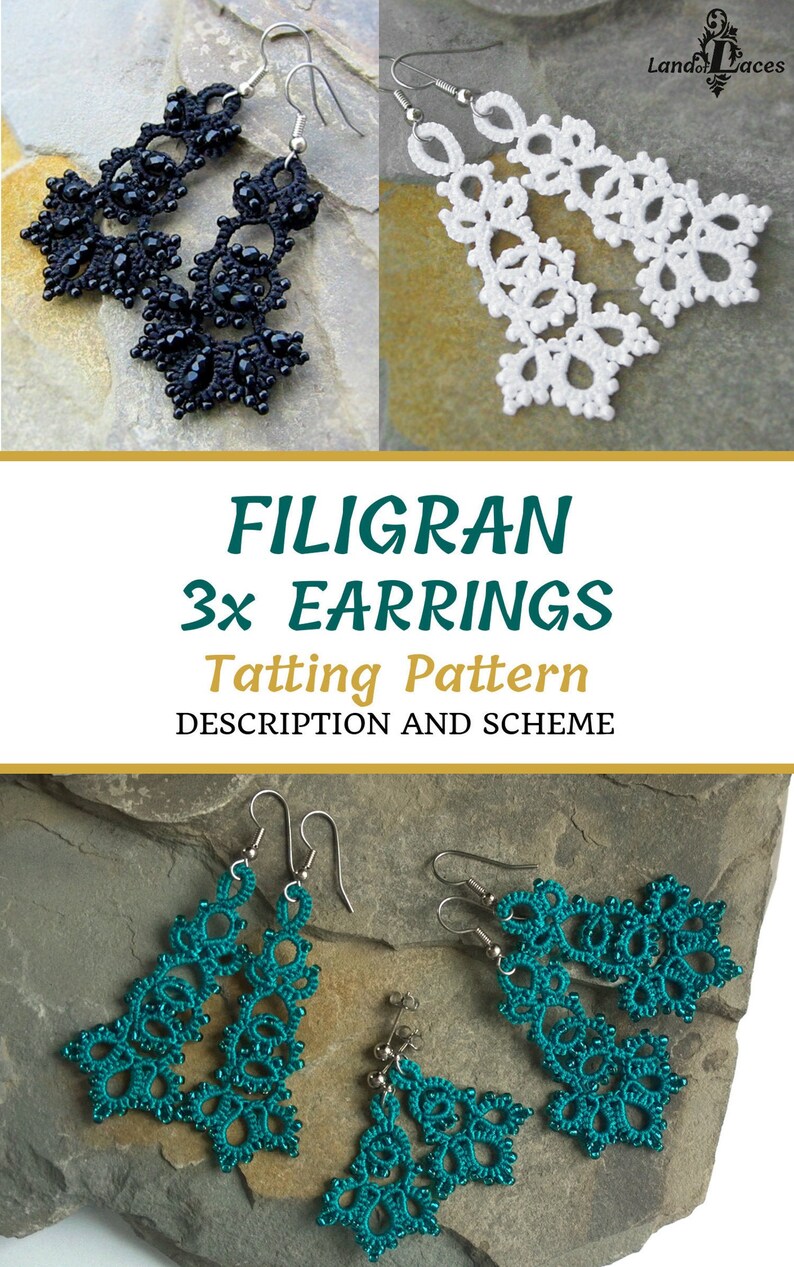 3x Tatting Earrings Pattern PDF Download Visual Pattern With Etsy