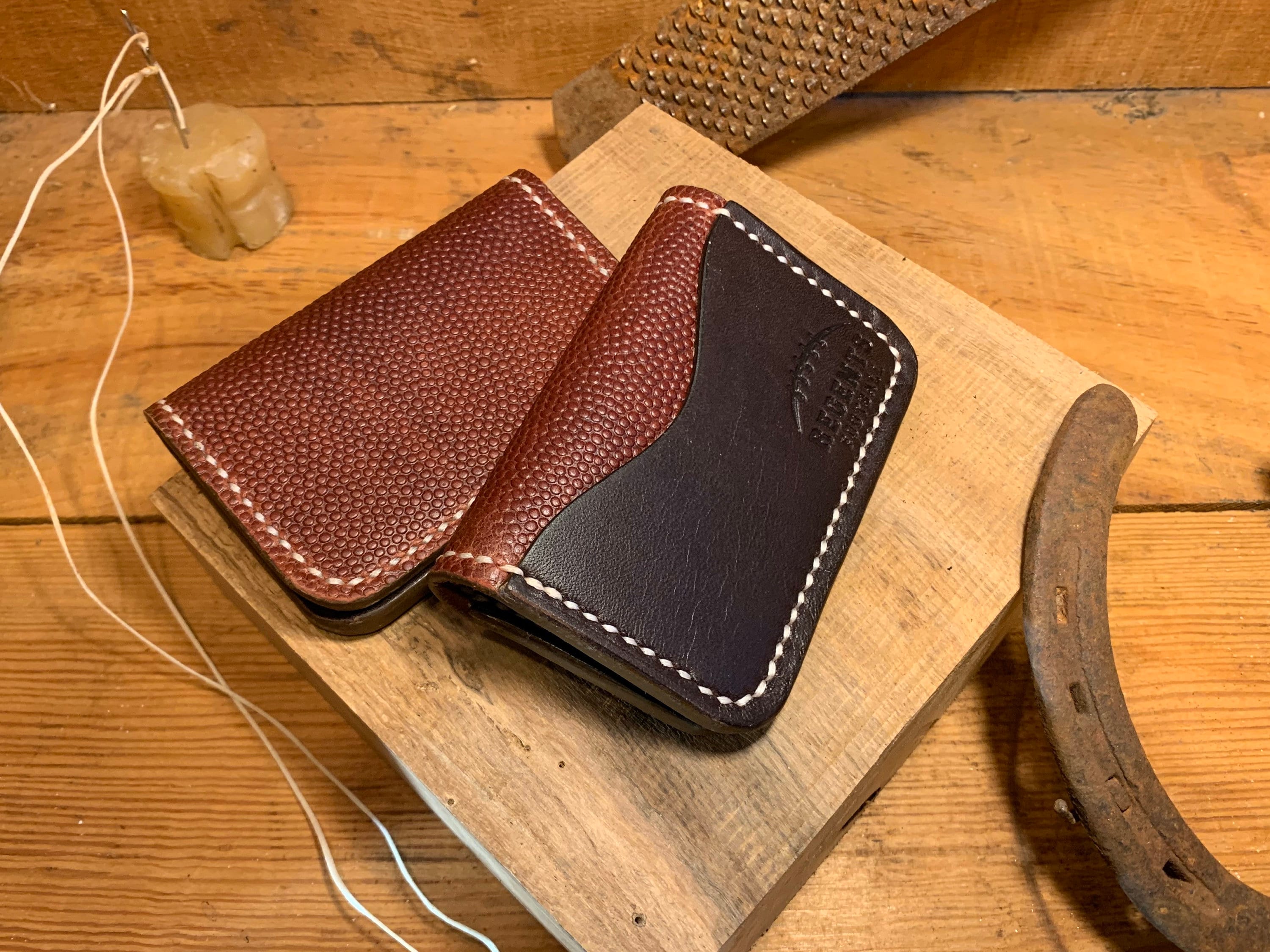 Football Leather Wallet Horween Leather Minimalist Wallet Etsy