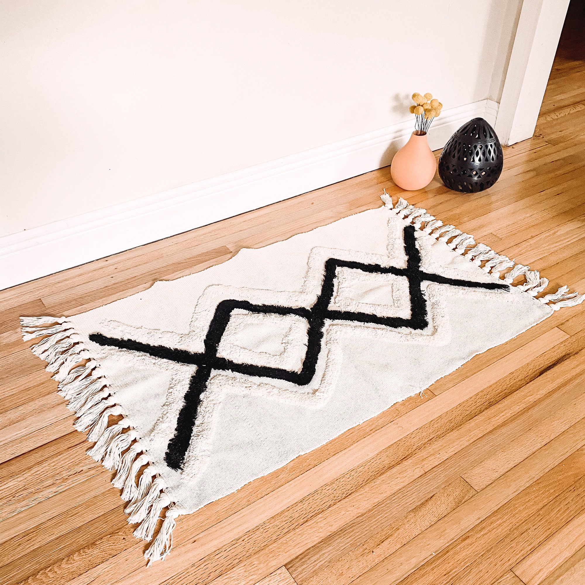 Boho Kitchen Bathroom Rug 2' X 3' Ft. Tassels Bohemian Bath Mat, Woven