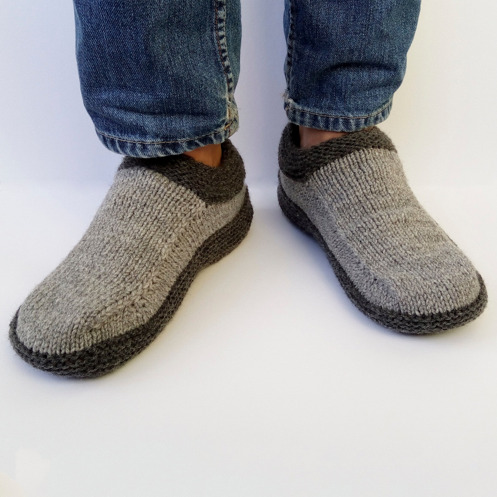 Mens Knit Moccasins Mens Knit Slippers Knitted Slipper Socks Etsy