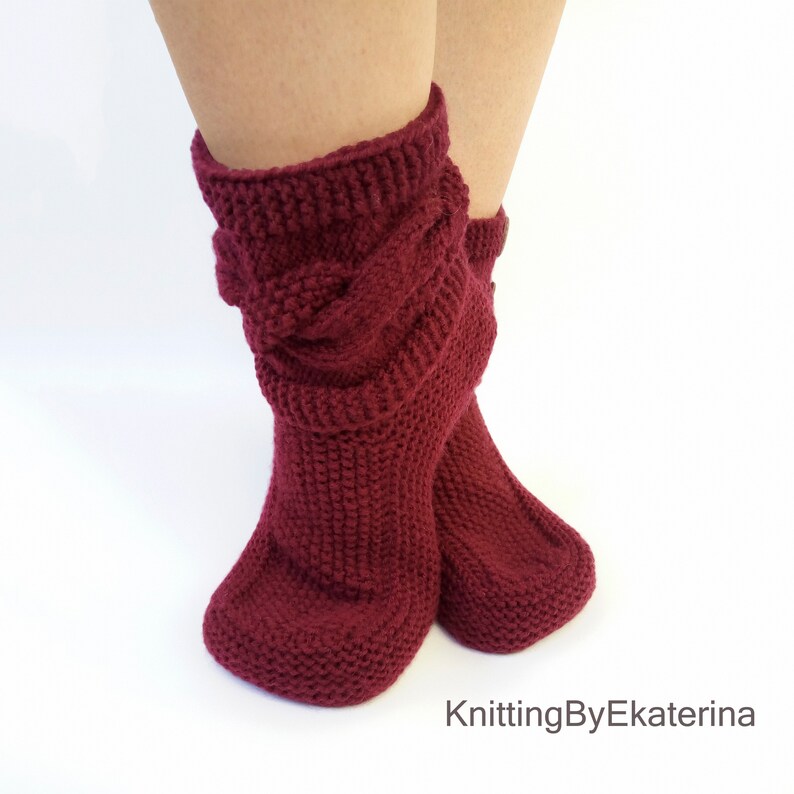 Knitted Slippers Cable Knit Slipper Boots Women Socks Wool Etsy