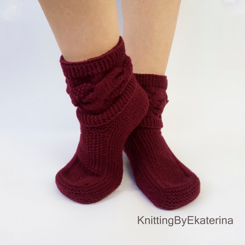 Knitted Slippers Cable Knit Slipper Boots Women Socks Wool Etsy