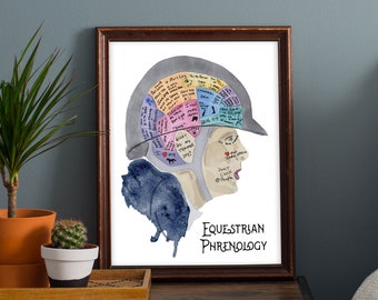 Equestrian, Phrenology Head, Mind Map, Illustration, Art Print, Gift For Her, Gift For Horse Lover, Oddities and Curiosities, Brain