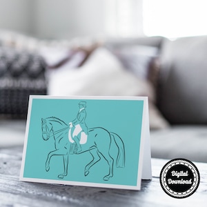 Printable Aquamarine Dressage Card, Equestrian Notecard, Digital Download, 5x7, Dressage Stationery, Printable Greeting Card