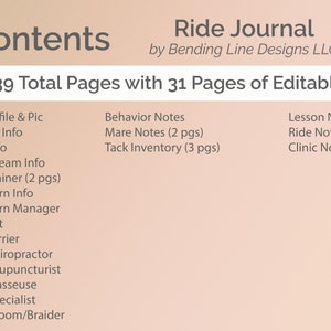 RIDE JOURNAL Equestrian Planner, US Letter Size pdf, Printable Planner, 39 total pages with 31 pages of editable content, horse journal image 6