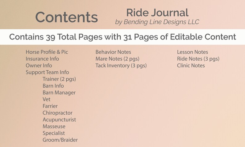 RIDE JOURNAL Equestrian Planner, US Letter Size pdf, Printable Planner, 39 total pages with 31 pages of editable content, horse journal image 6