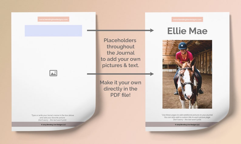 RIDE JOURNAL Equestrian Planner, US Letter Size pdf, Printable Planner, 39 total pages with 31 pages of editable content, horse journal image 4