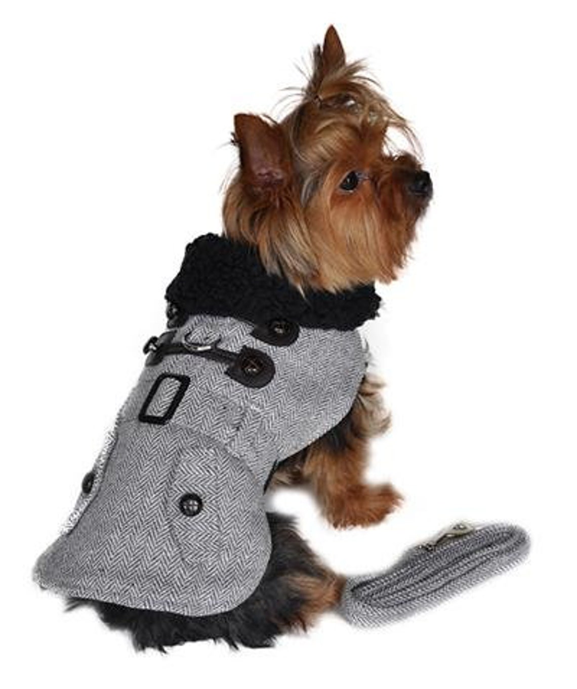 Designer Grey Herringbone Dog Harness Coat With Matching Leash Etsy