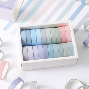 Zestaw 20 rolek taśmy Washi w pastelowych kolorach | Taśma maskująca w jednolitych kolorach | Podstawowe taśmy dekoracyjne tęczowe | Planer do pakowania prezentów Starter Journal