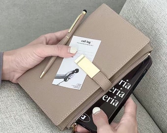 A6 Pu Leather zipper Binder Journal Notebook Loose-leaf Portable Diary Planner Organizer Business Office Notepad customizable