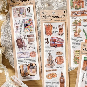 Paquete de pegatinas retro de estética de vida viajera | Pegatinas de papelería de planta de café / Planificador Collage Diario basura Suministros de scrapbooking
