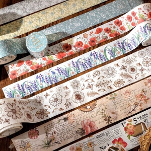 Taśma Washi Retro Wonderland of Flowers | | Japońska taśma Washi | Taśmy dekoracyjne | Planner BUJO Journaling Supplies