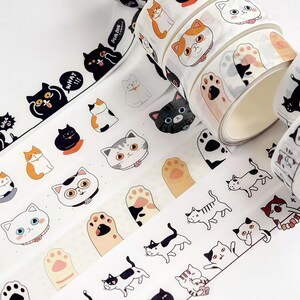 Fita adesiva preta Kawaii Cat Washi | Fita decorativa Cat Kitten | Pata de gato e vaca | Suprimentos para artesanato infantil para scrapbooking | Bujo essencial para planejadores