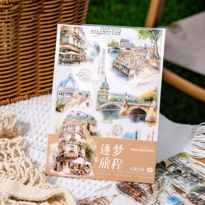 Adesivo in PET abbronzante con decorazioni in collage di paesaggi vintage/adesivi decorativi creativi fai da te, collage di diario spazzatura, forniture di cancelleria per scrapbooking
