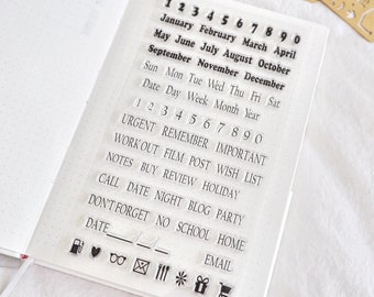 Calendar Rubber Stamp | Transparent Clear Stamp Set | Scrapbooking Stamp | Planner Stamp |  | Hobonichi | Traveler’s Notebook