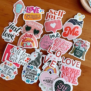 Paquete de 50 pegatinas de amor propio, pegatinas de cuidado personal, pegatinas de vinilo, pegatinas para equipaje de computadora portátil, pegatinas para teléfono, Kindle, pegatinas para botella de agua, planificador, diario