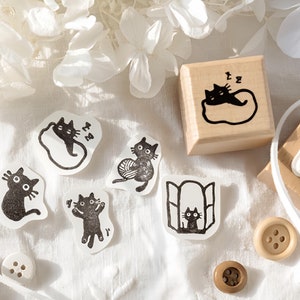 Timbro in gomma di legno con simpatico gatto nero / Regalo per amanti dei gatti / Accessori per scrapbooking, diario spazzatura, Bullet Journal, collage
