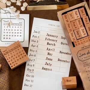 Vintage kalendermaand week weer rubberstempel | Retro houten stempelset | Maanfase | Scrapbooking Journal Collage Planner Stempelbenodigdheden