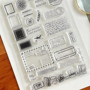 Diario de sellos de matasellos de viaje Sello transparente / Cuaderno de planificación Sellos de goma transparentes / Accesorios de planificador de diario de viñetas Suministros