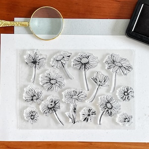 Tampon en silicone transparent fleur de marguerite | Tampons transparents Flora Bloom | Accessoires pour agenda Bullet Journal Fournitures Fabrication de cartes