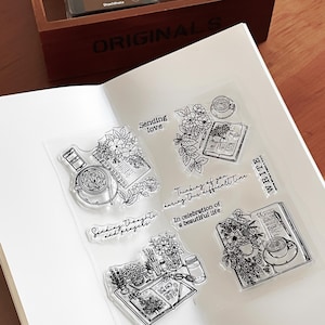 Carimbo transparente para diário, flor de café | Carimbos de borracha transparentes para caderno, escrita e leitura | Acessórios e suprimentos para agenda de bullet journal