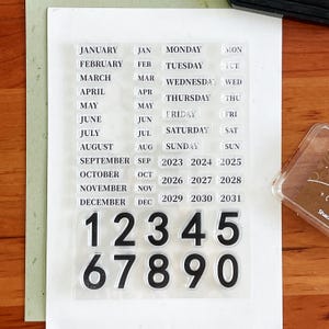 Tampon transparent calendrier date mois semaine 2025 | Tampons en caoutchouc transparents Plan quotidien | Accessoires pour agendas Bullet Journal