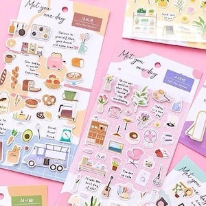 Niedliche Alltag Ästhetik Aufkleber | Kawaii Planer Dekorative Aufkleber | Pflanze Kaffee Make-up Zimmer | Journal Scrapbooking Zubehör