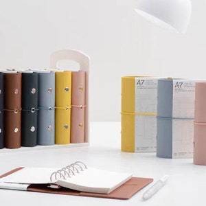 Carpeta pequeña de cuero vegano de bolsillo A7 con 6 anillas, cubierta para carpeta de hojas sueltas, agenda rellenable, diario, cuaderno, plan diario