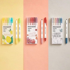 Pastel Highlighter Pen Set | Oblique/Fineliner Dual Tip | Kawaii Pens | Drawing Sketch Markers｜Cute School korean Stationary Supplies