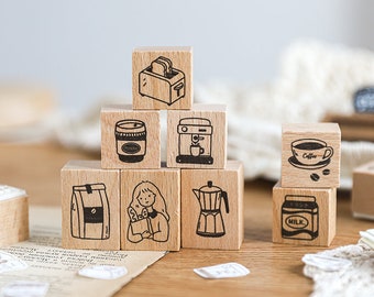 Cute Coffee Lover Wooden Stamp | Wooden Stamp Set | Rubber Stamp | Planner Stamp |  | Junk Journal