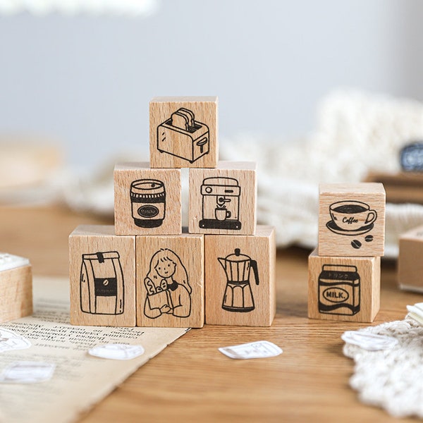 Cute Coffee Lover Wooden Stamp | Wooden Stamp Set | Rubber Stamp | Planner Stamp |  | Junk Journal