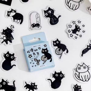 Pacote de adesivos de gato fofo com 45 peças / adesivos de diário de lixo / conjunto de adesivos de planejador / suprimentos de artesanato para crianças para scrapbooking