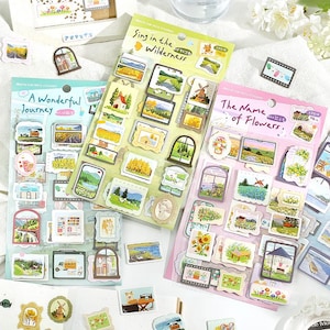 Pegatinas de paisajes naturales de cartón 3D / Pegatinas decorativas para diario basura / Scrapbooking, collage y manualidades