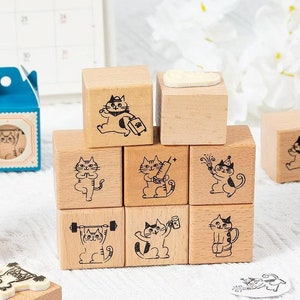 Timbro in gomma di legno con simpatico gatto per il piano giornaliero / Esercizi di lettura / Diario di viaggio / Scrapbooking Planner, accessori, forniture per Bullet Journal