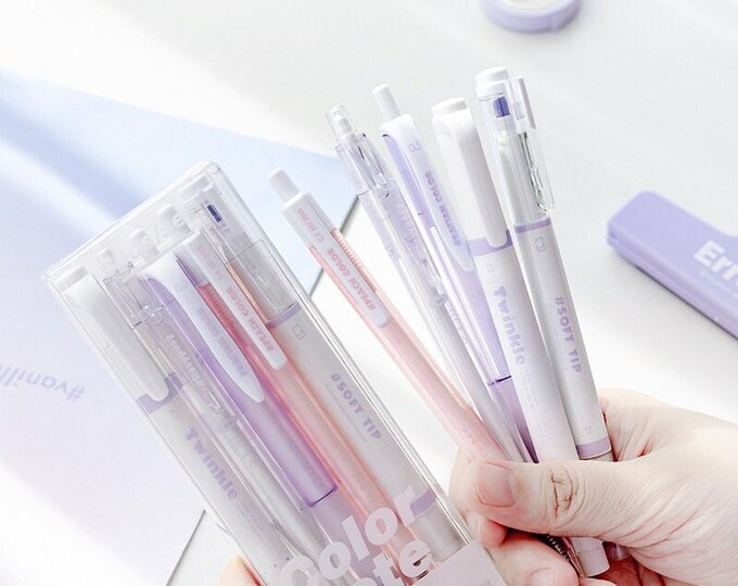 5pcs Color Note Pen Set Black Gel Ink Pens and Highlithers Etsy