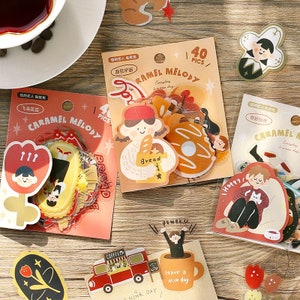40pcs Caramel Melody Deco Stickers | Coffee Bread Lover | Junk Journal |  | Scrapbooking | Sticker Pack