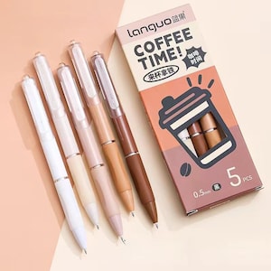 5 penne in gel Coffee Time / Penne per scrittura ST / Penne carine ed estetiche / Forniture di cancelleria per ufficio, scuola e studio Kawaii