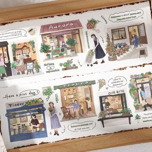 Adesivi Washi Retro Flower Bakery Coffee Shop / Adesivi decorativi per planner journal / Collage Scrapbooking fai da te Materiale forniture