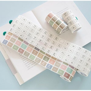 Date Die Cut Basic Washi Tape Set | Planner   | Japanese Washi Tape | Date Sticker