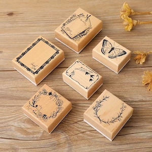 Timbro in gomma con cornice per promemoria / Timbro in legno con ghirlanda di farfalle / Timbro per scrapbooking / Forniture per pianificatori / Timbro in gomma / Diario spazzatura