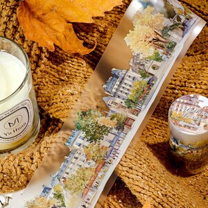 Taśma PET Autumn Streetscape | Taśma PET Autumn Scenery Coffee Girls | Naklejki do planera Junk Journal Collage | Materiały dekoracyjne